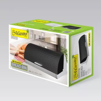 Panera de mesa Maestro MR-1676 negra – acero inoxidable, tapa abatible, 385×255×190 mm
