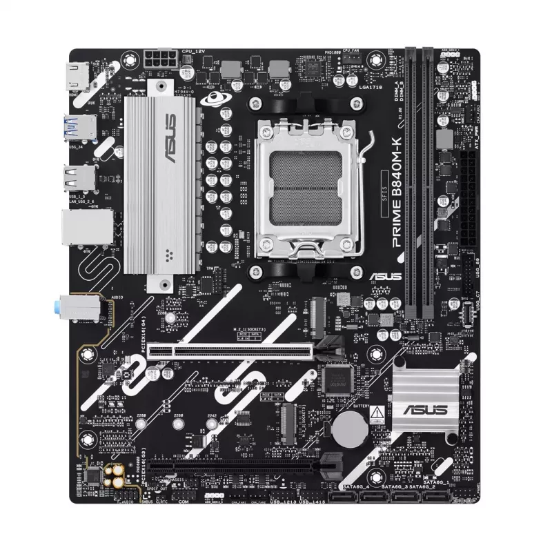Placa base ASUS PRIME B840M-K — AMD B840, socket AM5, micro ATX, DDR5, 2 DIMM, 128 GB, 2.5 GbE, M.2, SATA III
