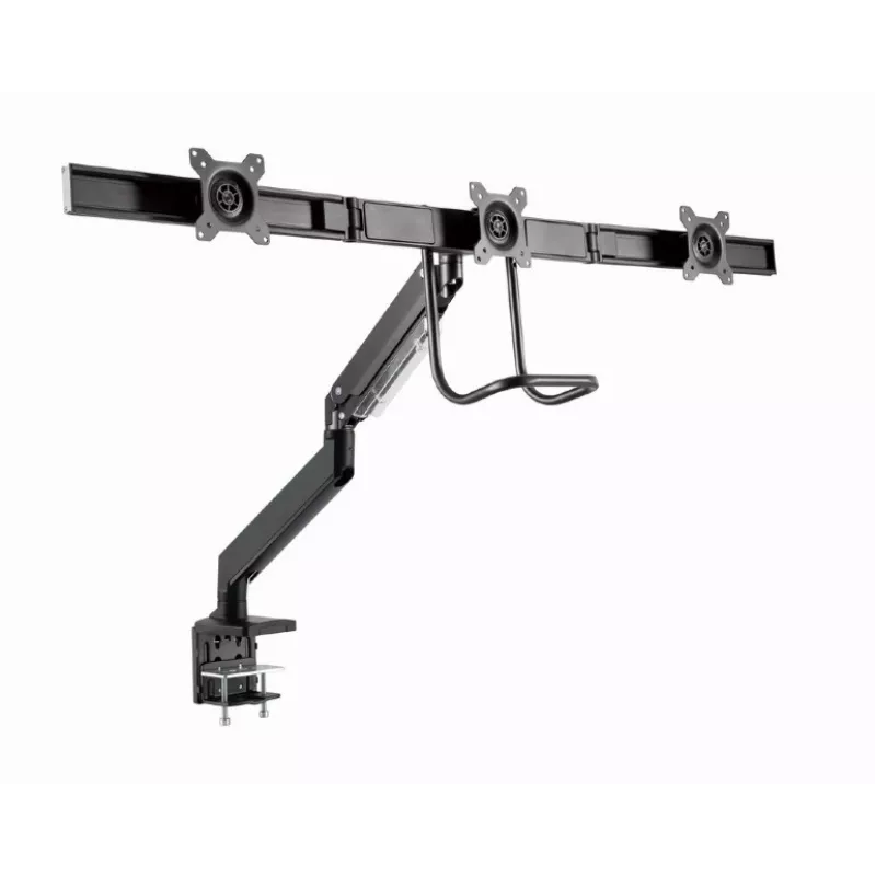 Soporte de escritorio para monitor GEMBIRD MA-DA3-03, 3 brazos, resorte de gas, VESA 75–100x100, soporta 3 pantallas de hasta 27 inch , máx. 18 kg, negro