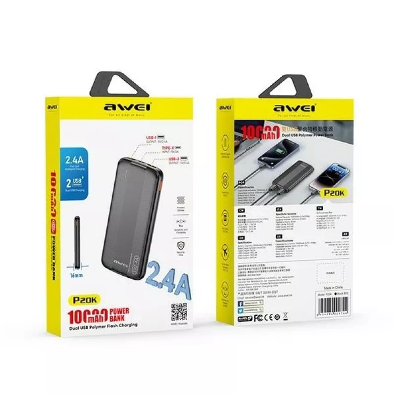 Batería externa Awei P20K 10000mAh negro/negro (10000mAh), batería externa, negro