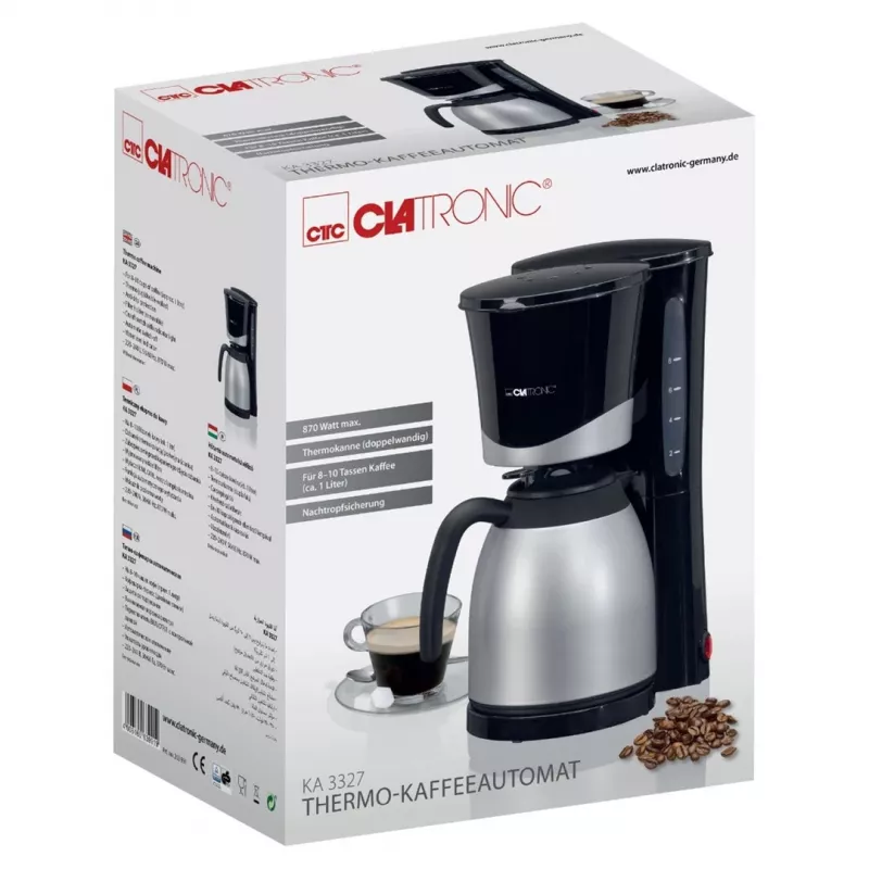 Cafetera de filtro CLATRONIC KA 3327 — totalmente automática, 10 tazas, 870 W, acero inoxidable/negro
