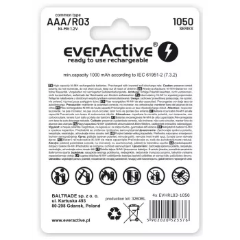 Pilas recargables AAA NiMH everActive EVHRL03-550 1,2 V 550 mAh pack de 4, cilíndricas R03