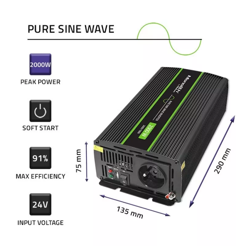 Inversor para coche Qoltec Monolith 2000 W Negro 24 V