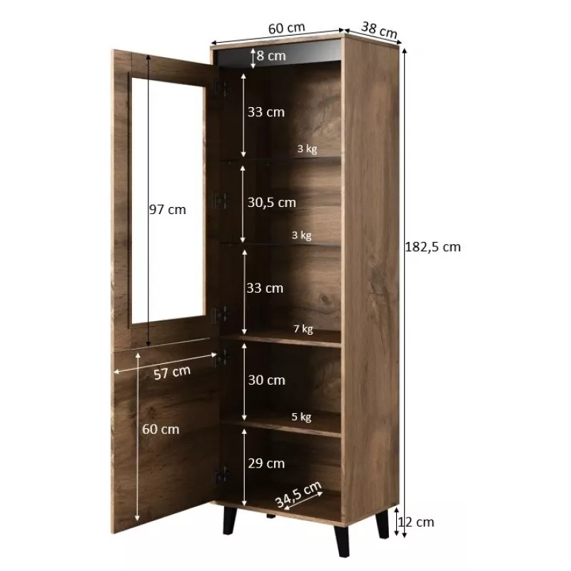 Armario bajo cama meble NORD 60×38×182,5 cm roble Wotan/antracita, independiente