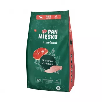 Pienso seco para perros Pan Miesko Mr. Meat con hierbas ternera con conejo M 20 kg saco, para razas medianas, proteína 30 % grasa 20 %