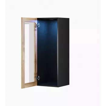 Vitrina Cama Meble VIGO 90 cristal, de pared, 90×35×32 cm, negro/roble wotan