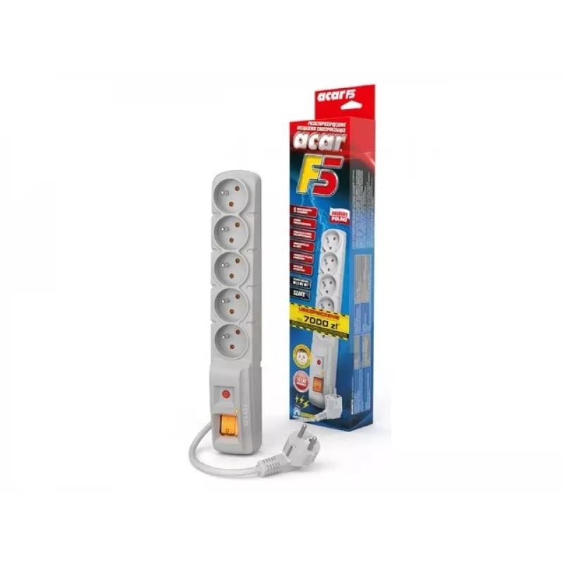 Regleta de protección contra sobretensiones ACAR F5 5 tomas 3 m gris
