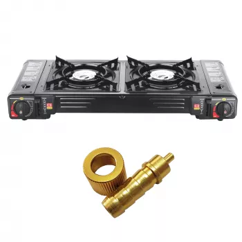 Extralink | Cocina de gas portátil | 2 fuegos en maletín + adaptador