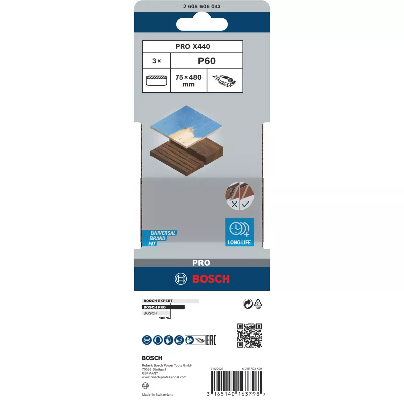 Banda de lijar Bosch Best for Wood and Paint X440, 75 x 480 mm, K60, 3 uds.