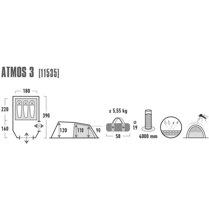 High Peak Atmos 3 tienda de cúpula 3 personas negro, verde 11535