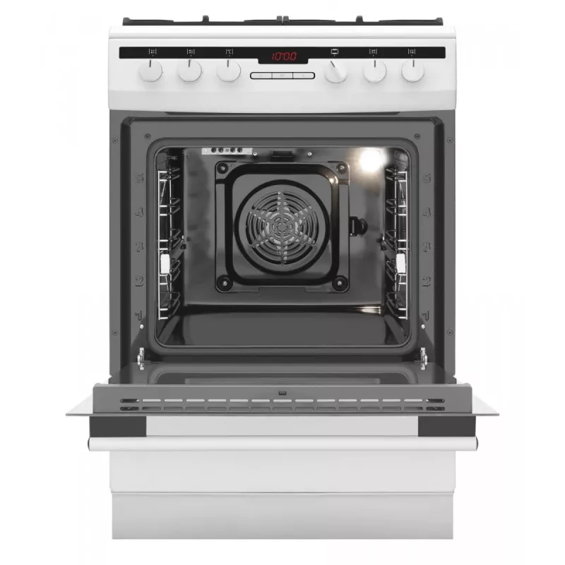 Cocina independiente AMICA 617GEH3.33HZpTaDpA(W) PIZZA — placa de gas 4 zonas, horno eléctrico 65 L, temporizador electrónico, blanca