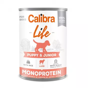 Comida húmeda para perros Calibra Puppy & Junior cordero y arroz — 400 g, alimento completo para cachorros alérgicos, proteína 9,5 %, grasa 7,5 %