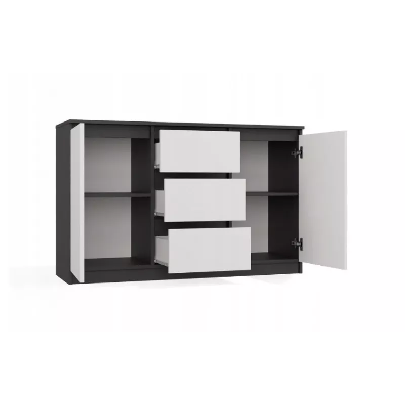 Cómoda 2 puertas 3 cajones top e shop M-MP-K-MAL-2D3S-ANTBIA — marco antracita, puertas blancas, 1200×750×400 mm