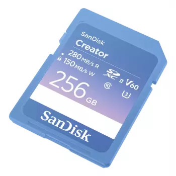 Tarjeta de memoria SD SanDisk Creator UHS-II 256 GB con altas velocidades de transferencia de hasta 280 MB/s