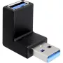Adaptador USB 3.2 Gen 1, conector macho USB-A > conector hembra USB-A 90° (negro, acodado hacia arriba/abajo)