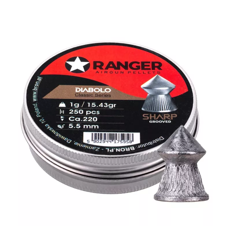 5,5 mm RANGER Diabolo Professional Sharp Grooved Point 250 balines