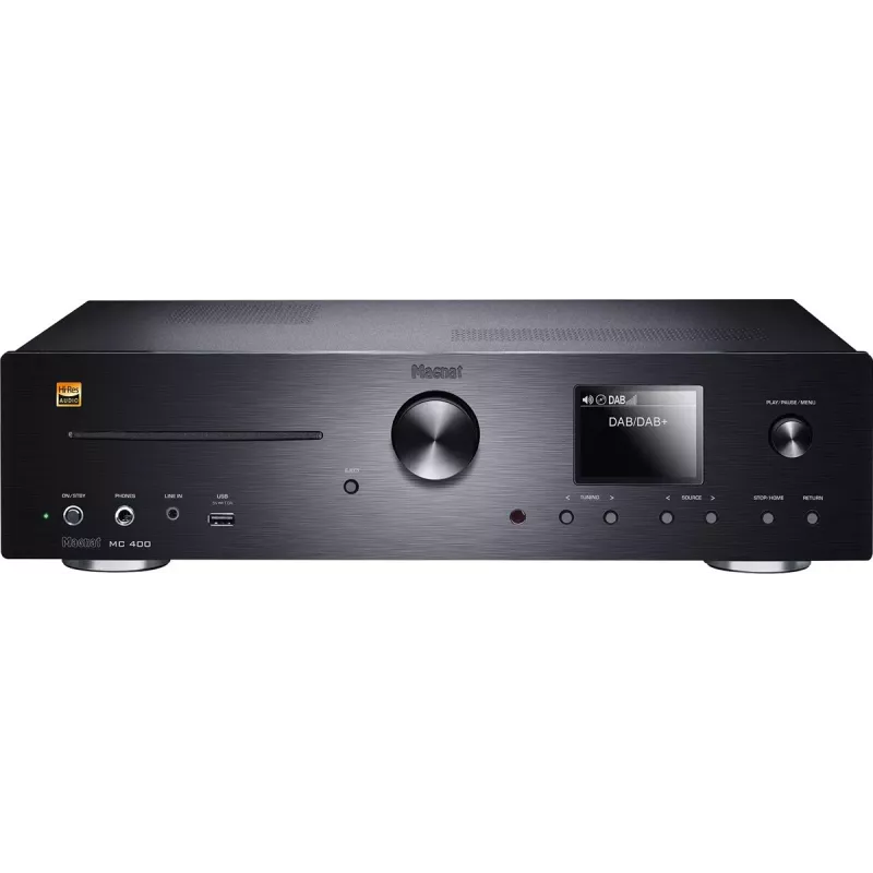 Receptor estéreo Magnat MC 400 — 2.0 canales, 40 W por canal, reproductor de CD, Wi-Fi, Bluetooth, DAB/FM, Ethernet (negro)