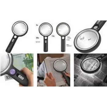 Lupa LogiLink con mango, luz UV y LED, redonda, negra diámetro: 90 mm, lente de vidrio, aumento: 5x, 13x - 1 unidad (WZ0075)