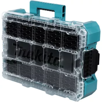 MAKTRAK organizador profundo M, caja de herramientas azul/transparente, tapa transparente