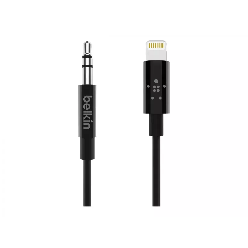 Cable Belkin Lightning a toma de auriculares - Lightning macho a minijack estéreo macho - 91,4 cm - negro - para Apple iPhone (Lig