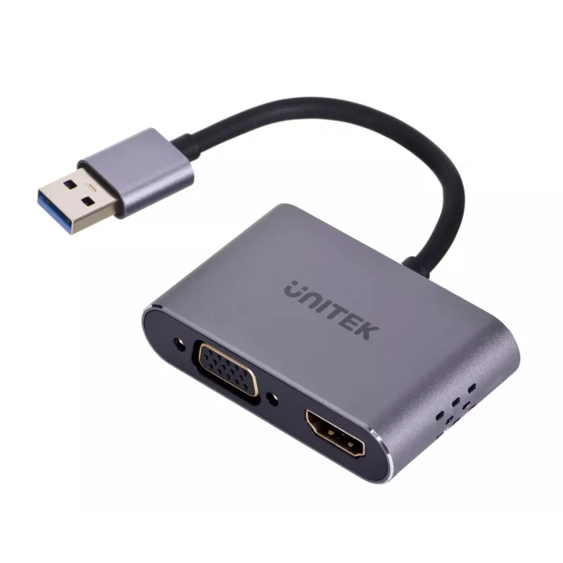 Adaptador de cable de vídeo UNITEK V1304A 0,15 m USB Type-A HDMI + VGA (D-Sub) Gris