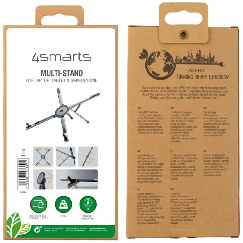 Cargador de dispositivo móvil de interior AC 4smarts 541509 — 100–240V, USB-A + USB-C, cable de 1,5 m, carga rápida, blanco