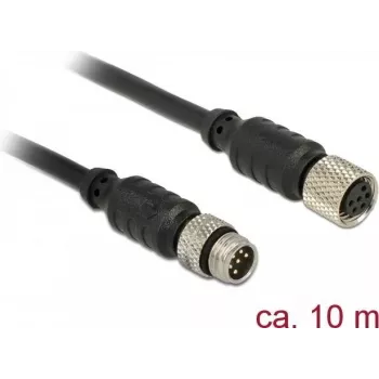 Delock Cable alargador M8 para sensores/actuadores, 6 pines macho a hembra, impermeable, 10 m