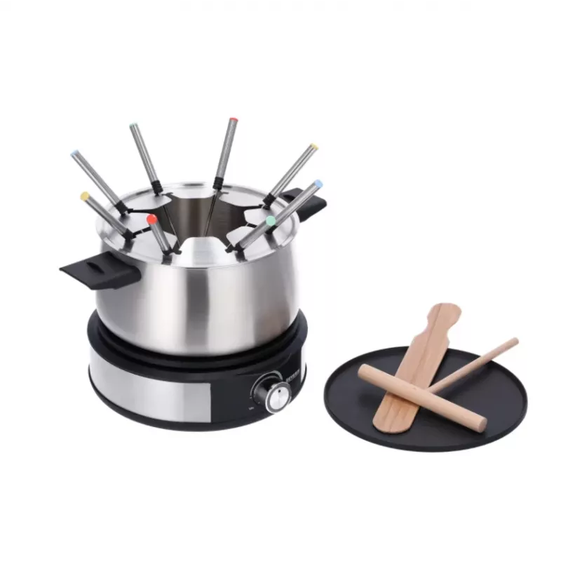 Severin FO 2471 combinación de fondue y crepes, negro/acero inoxidable