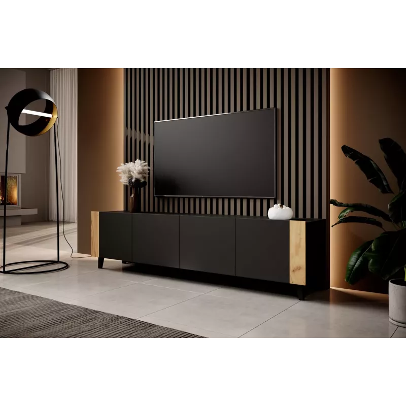 Mueble RTV FARO 200x42x52 negro mate + roble craft