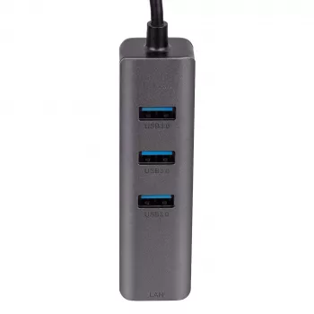 Akyga AK-AD-66 Hub USB-C con 3x USB 3.0 y Gigabit Ethernet, 15 cm, negro