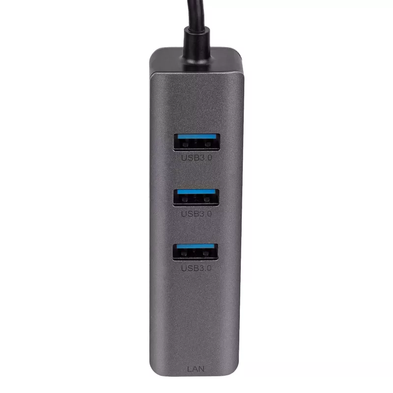 Akyga AK-AD-66 Hub USB-C con 3x USB 3.0 y Gigabit Ethernet, 15 cm, negro