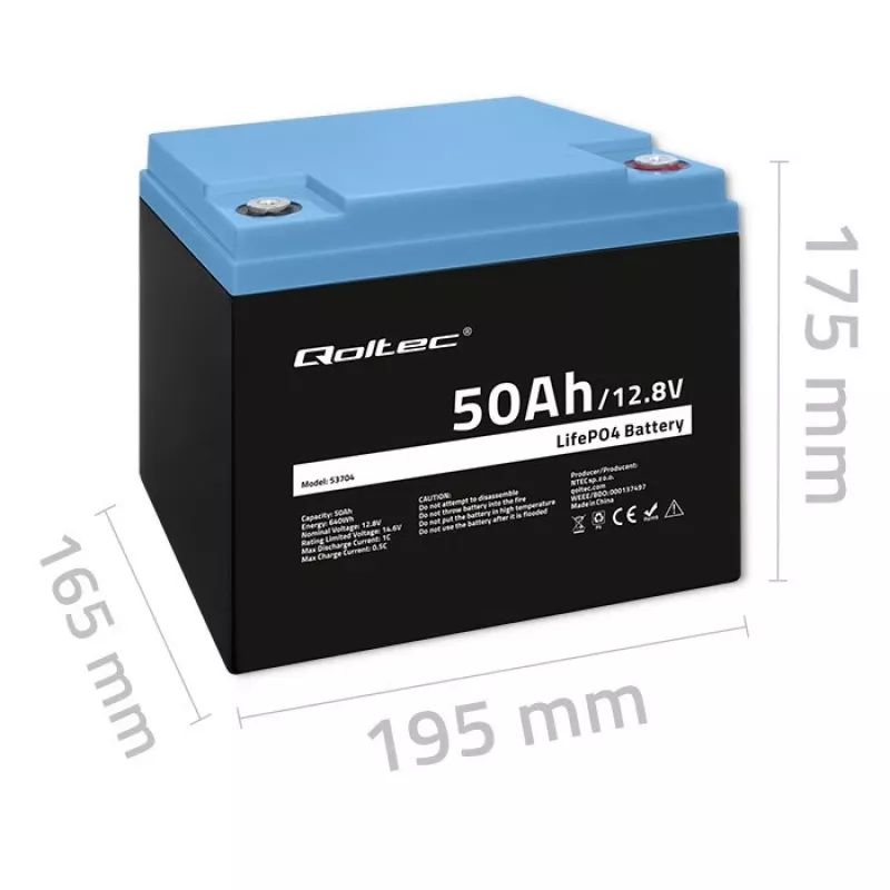 Batería LiFePO4 QOLTEC 12,8 V 50 Ah (modelo 53704) para backup y almacenamiento de energía