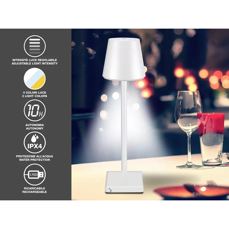 Lámpara de mesa recargable Beper P201UTP102, interruptor táctil, 2 W