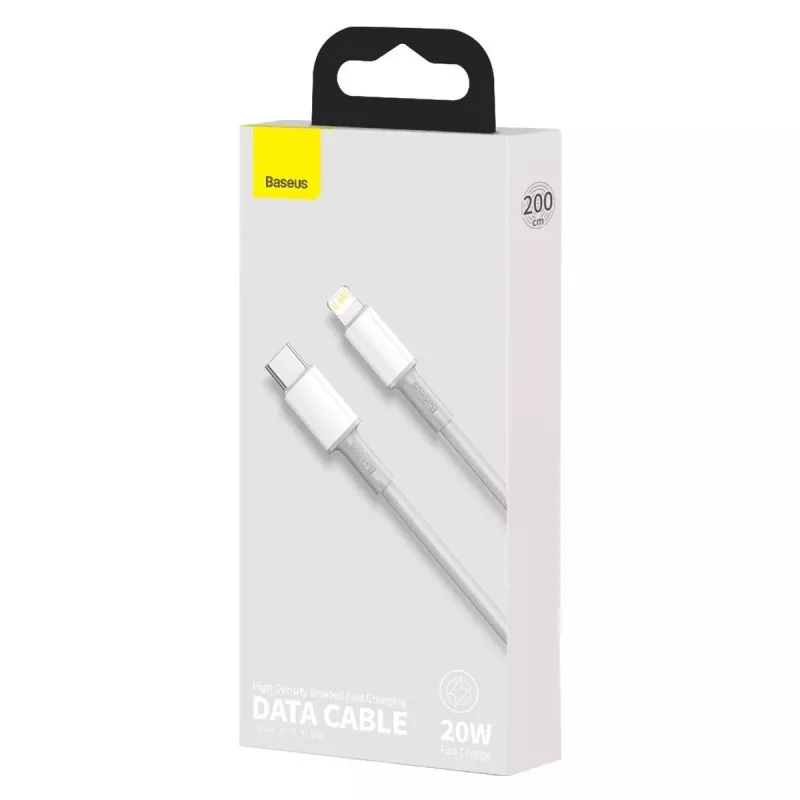 Cable trenzado de alta densidad USB-C a Lightning Baseus, 20W, PD, 2m (blanco)