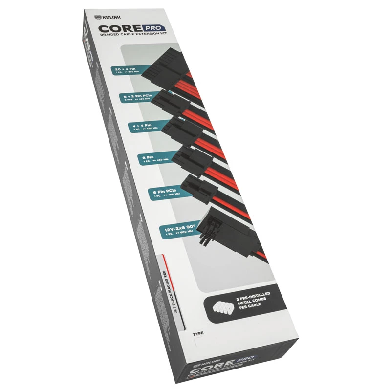 Kit de cables/adaptadores Kolink Core Pro 12V-2x6 Tipo 2 mallado, Jet Negro/Racing