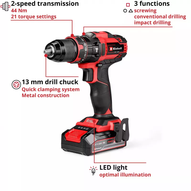 Einhell TE-CD 18/44 Li-i 24000 RPM 1,59 kg negro, rojo
