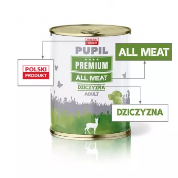 PUPIL Premium All Meat Venison - Comida húmeda para perros - 800g