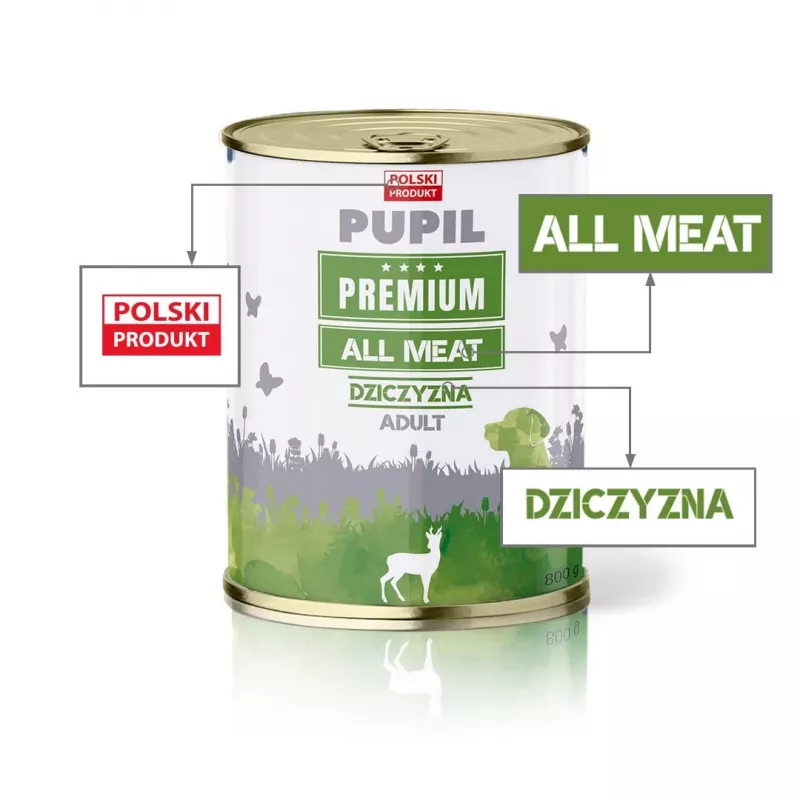 PUPIL Premium All Meat Venison - Comida húmeda para perros - 800g
