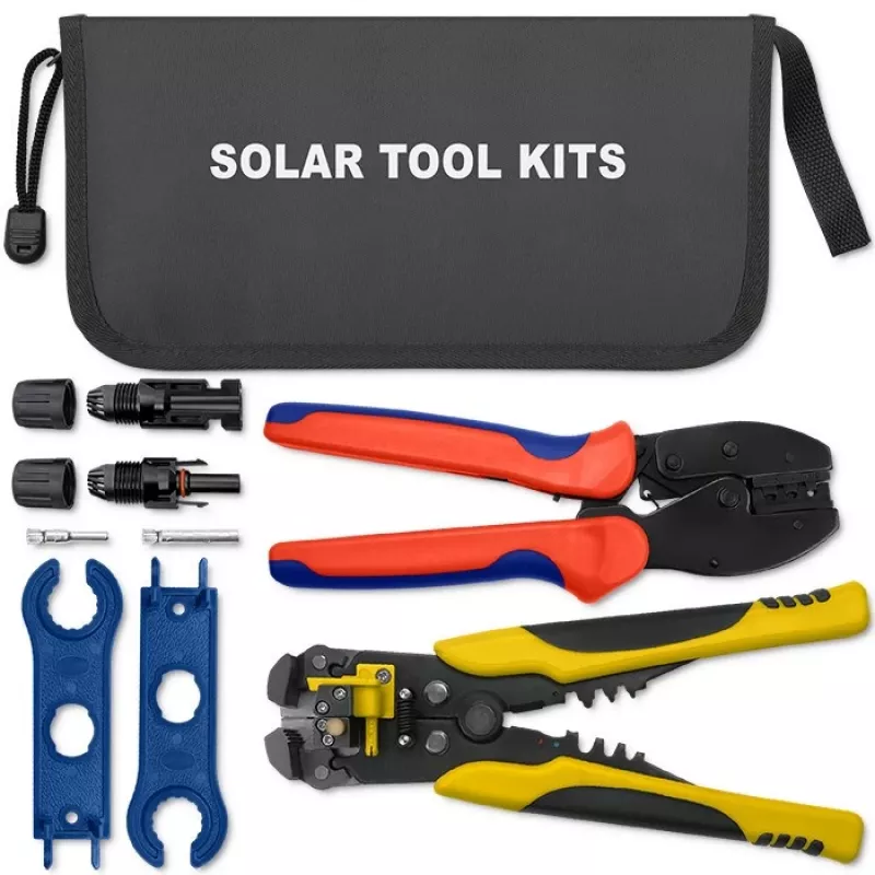 Set de herramientas solares Qoltec compatible con conectores MC4 | tenaza de engaste + pelacables automático