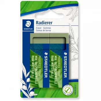 Goma de borrar Staedtler 526 80BK2 verde, pack de 2, sin látex ni ftalatos