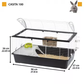 Jaula FERPLAST Casita 100 para conejos y cobayas, metal/plástico, 960×570×560 mm, topo/blanco
