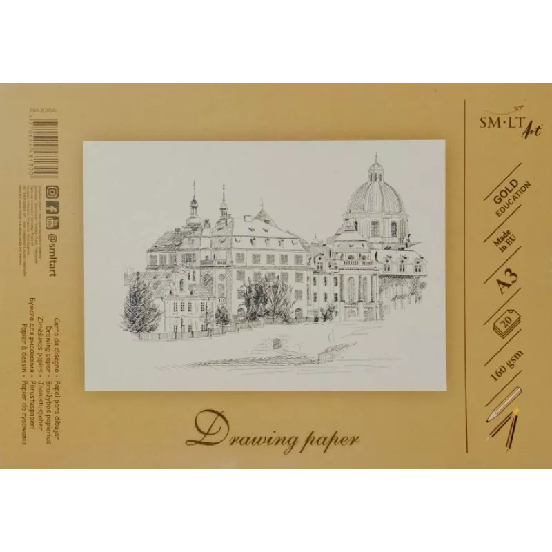Papel de dibujo y boceto SMLT A3, 160 g/m², 20 hojas, encolado