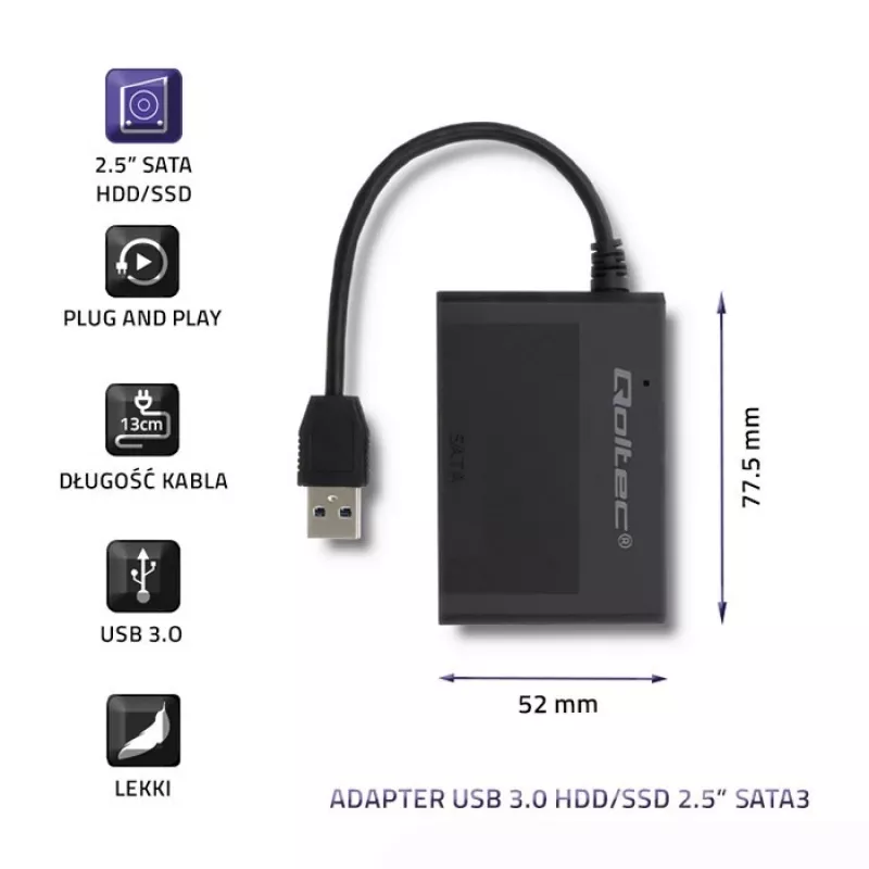 Adaptador de disco duro Qoltec USB 3.0 HDD/SSD