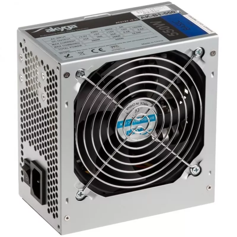 Fuente de alimentación ATX Akyga Basic AK-B1-550 550 W, ventilador de 120 mm, PFC pasivo, gris