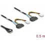 Cable DELOCK PCIe 4.0 Slim SAS SFF-8654 8i a 2× conectores hembra U.2 SFF-8639 con conector de alimentación 0,5 m
