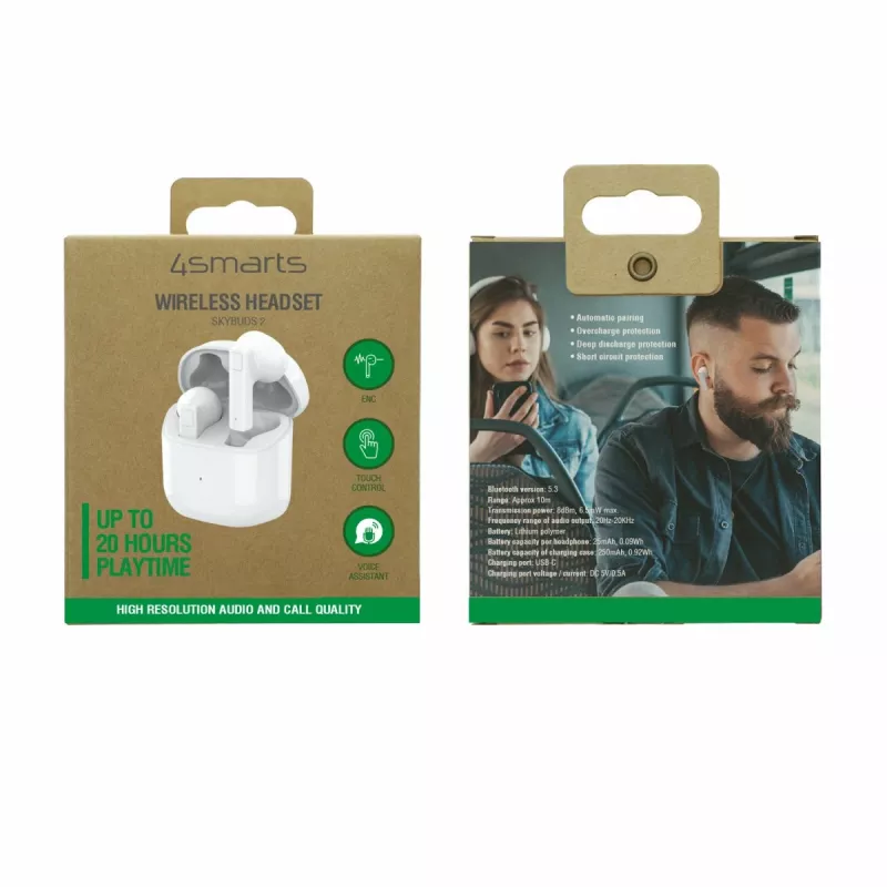 Auriculares Bluetooth TWS 4smarts SkyBuds 2 ENC Blanco - Auriculares - 20 KHz