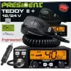 Emisora de CB President Teddy II+ — 40 canales, 4 W de potencia de transmisión, 12/24 V, filtro de interferencias, 125×125×45 mm