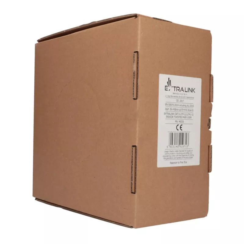 Cable de red Extralink par trenzado CAT6 UTP (U/UTP) V2 interior 100M gris