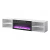 Mueble TV cama meble POLO 180x33x39 cm con chimenea eléctrica 1400–1600 W, laminado, blanco/negro