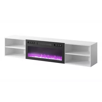 Mueble TV cama meble POLO 180x33x39 cm con chimenea eléctrica 1400–1600 W, laminado, blanco/negro